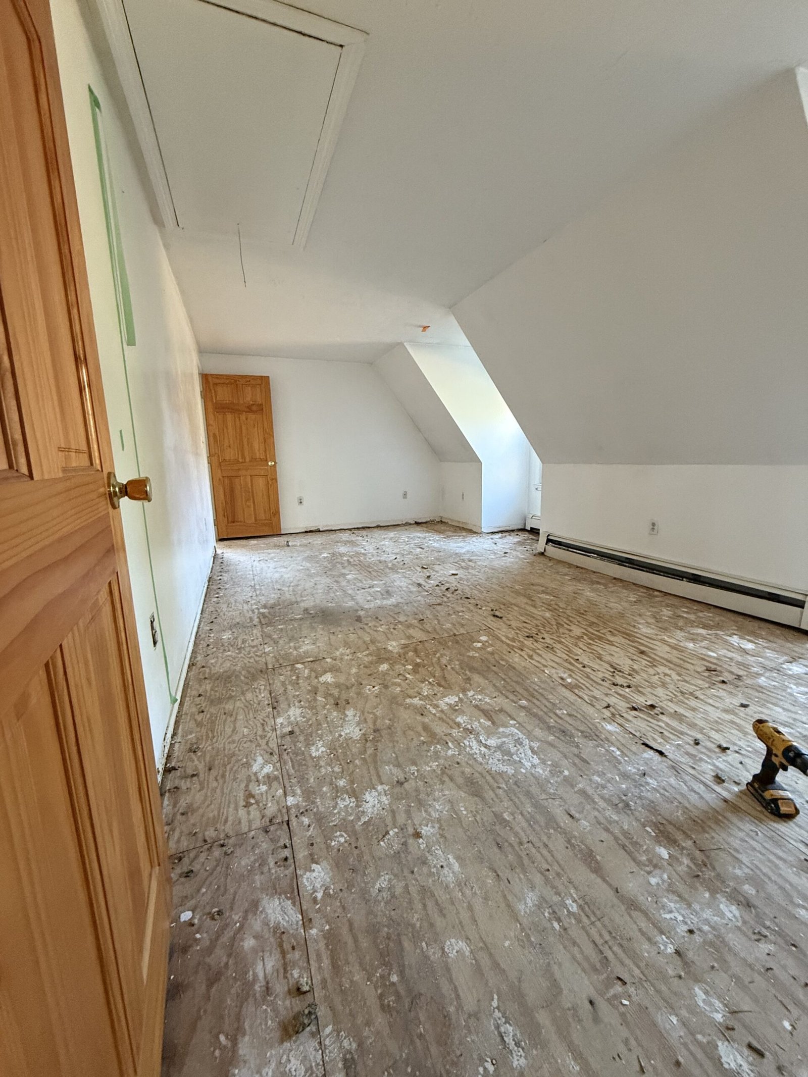 Original carpeting removed before the upstairs room was divided in Bridgewater Massachusetts