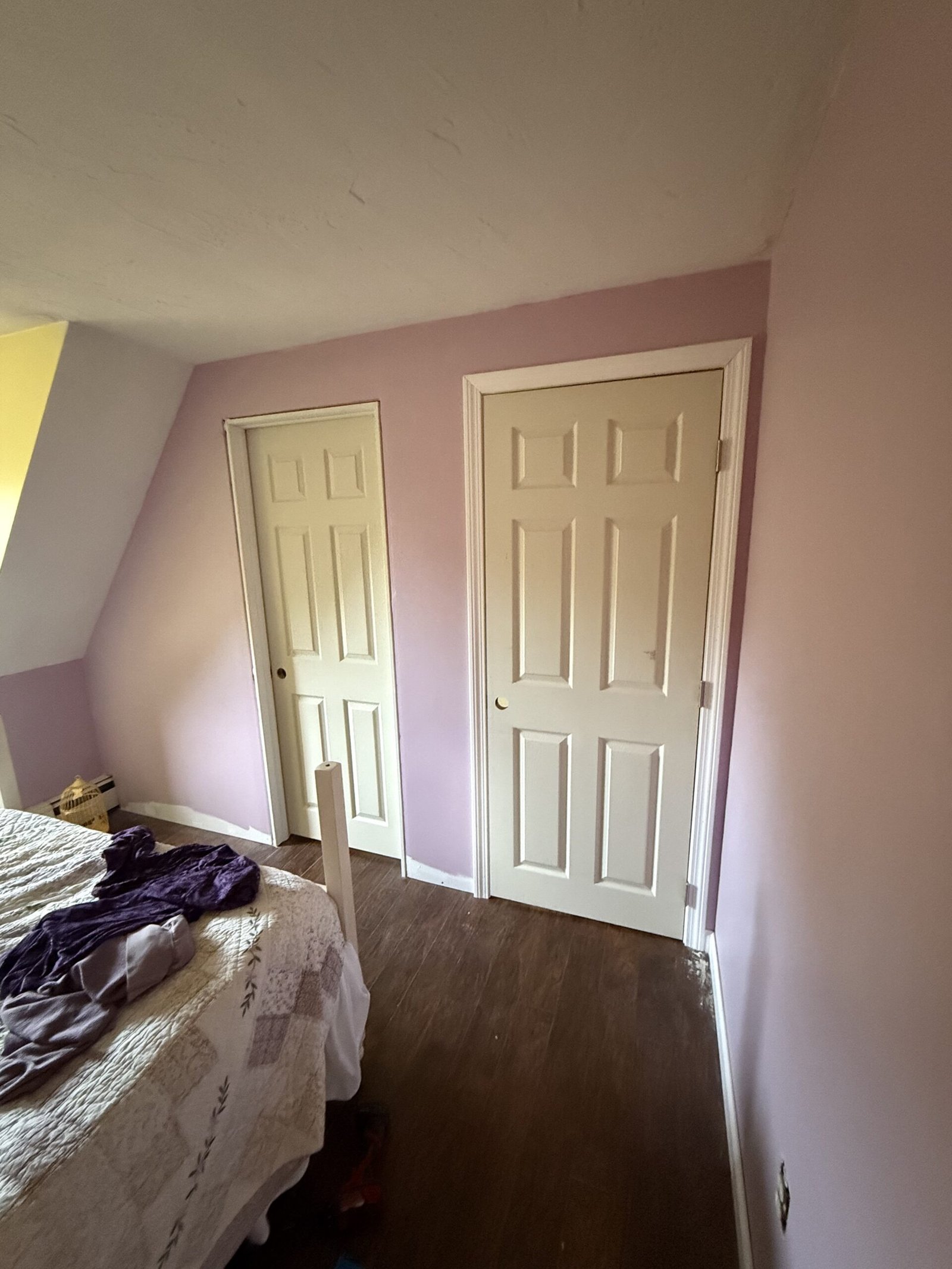 Second interior view of the completed room division and new doors in Bridgewater Massachusetts