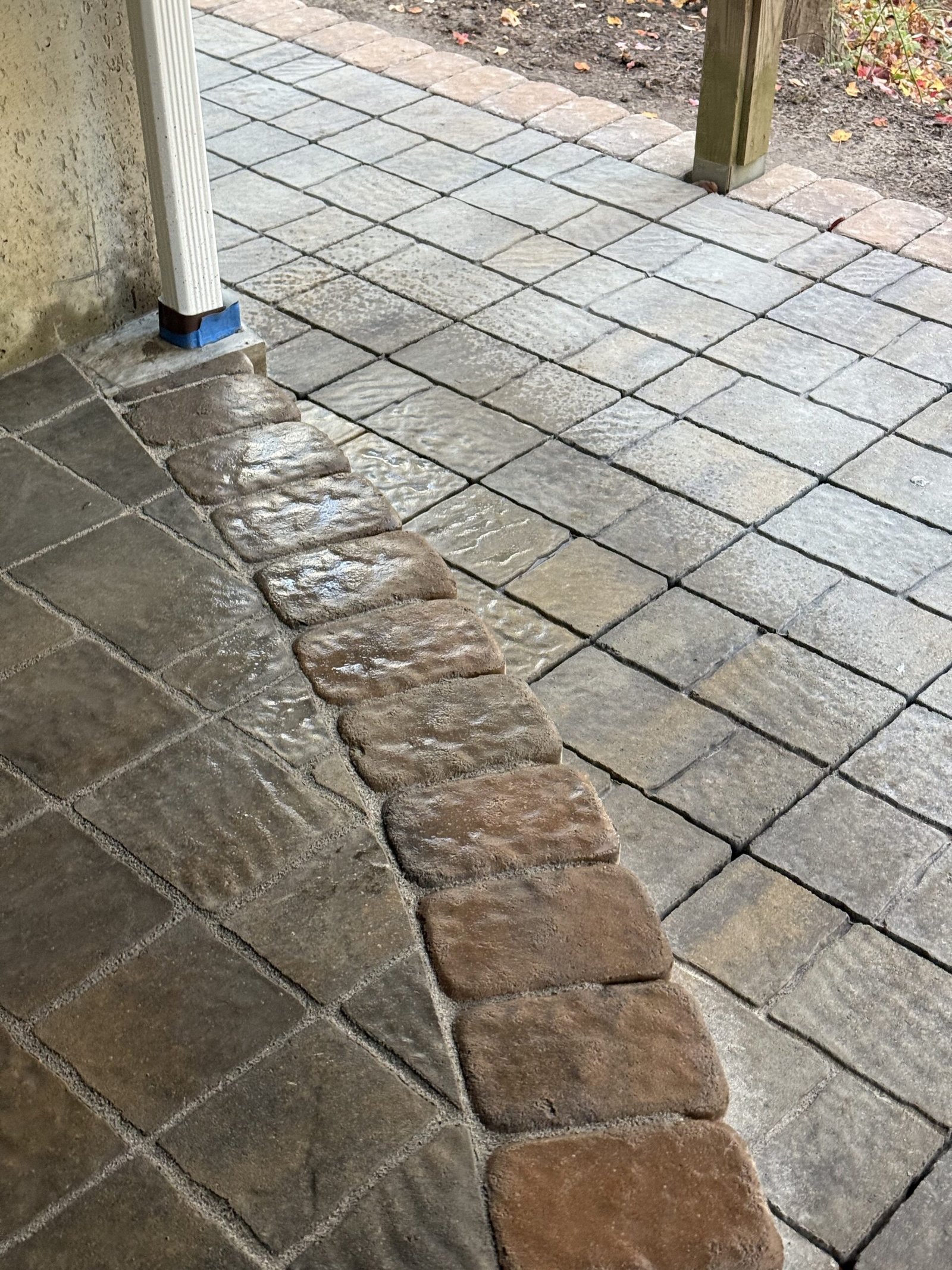 Finished paver walkway with curved border in Dover Massachusetts