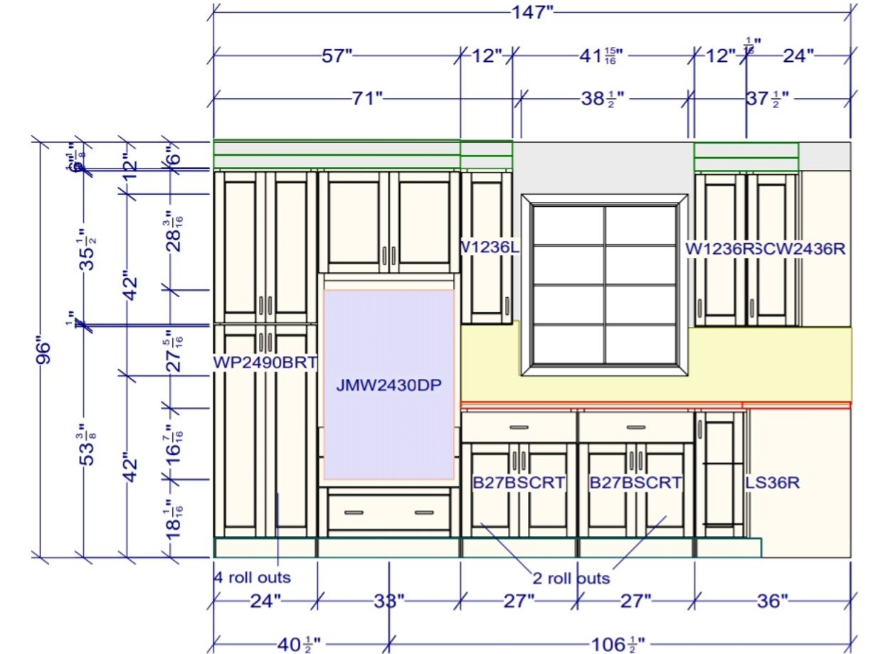 Kitchen cabinet elevation plan for a Marblehead Massachusetts renovation