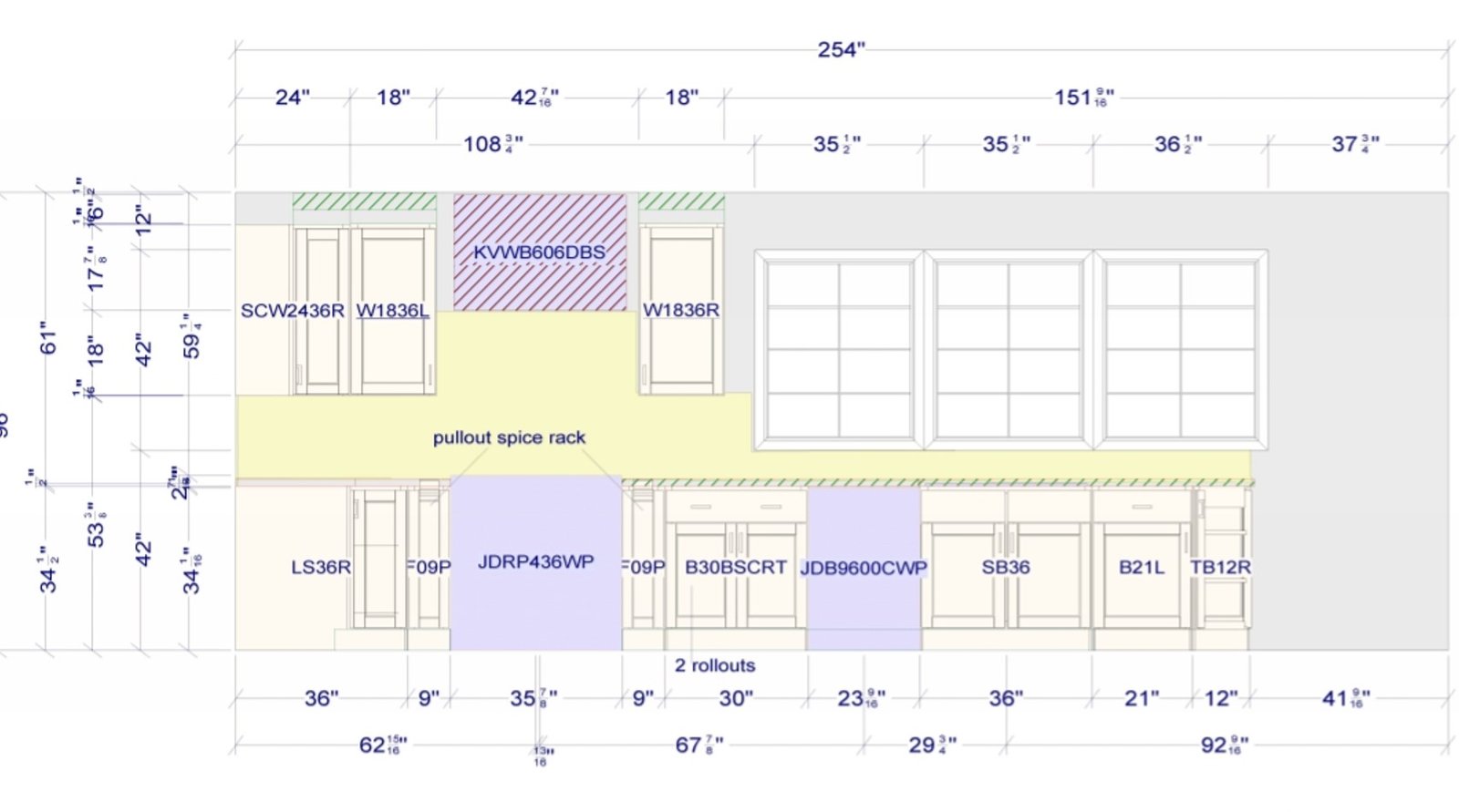 Kitchen wall elevation and cabinet layout plan for a Marblehead renovation