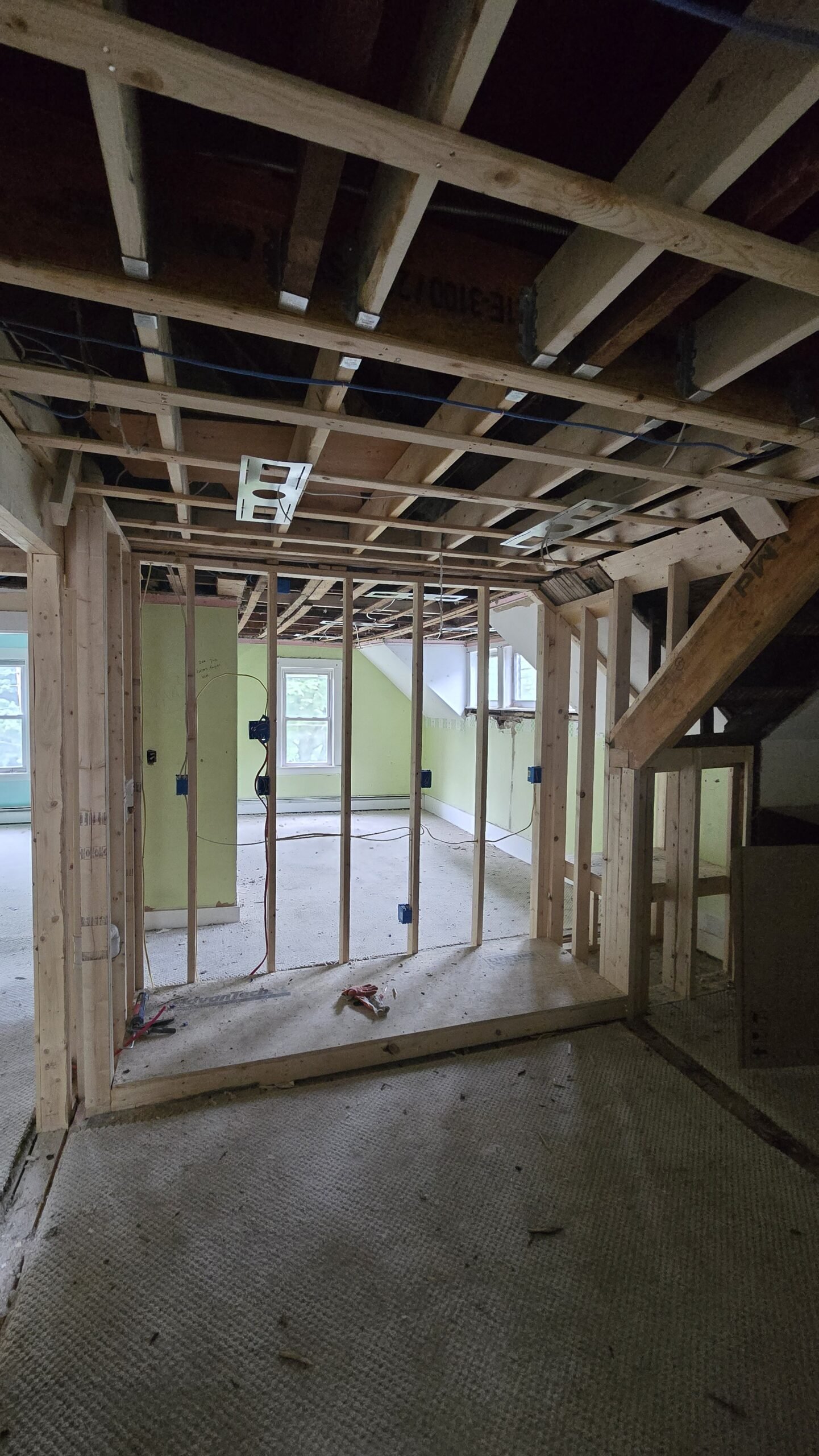 Exposed framing and partially demolished room when NERP took over in Wayland Massachusetts, photograph 4