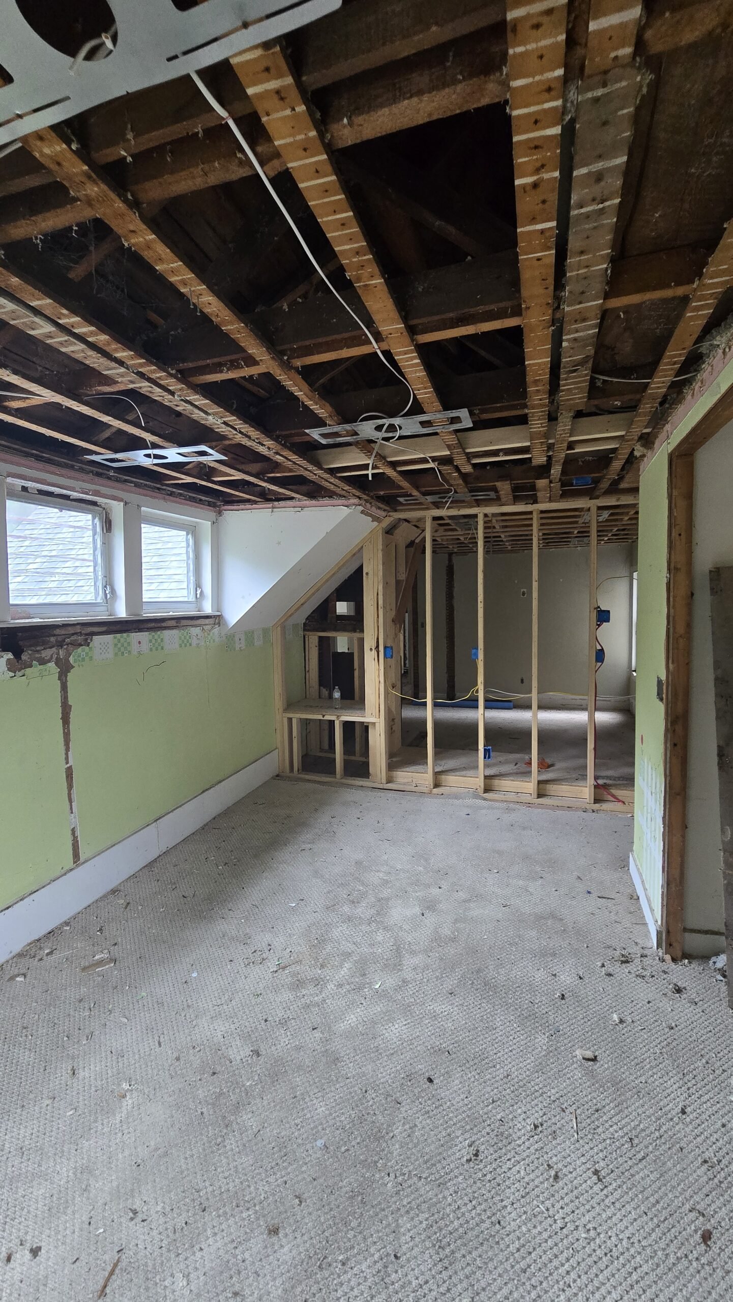 Exposed framing and partially demolished room when NERP took over in Wayland Massachusetts, photograph 6