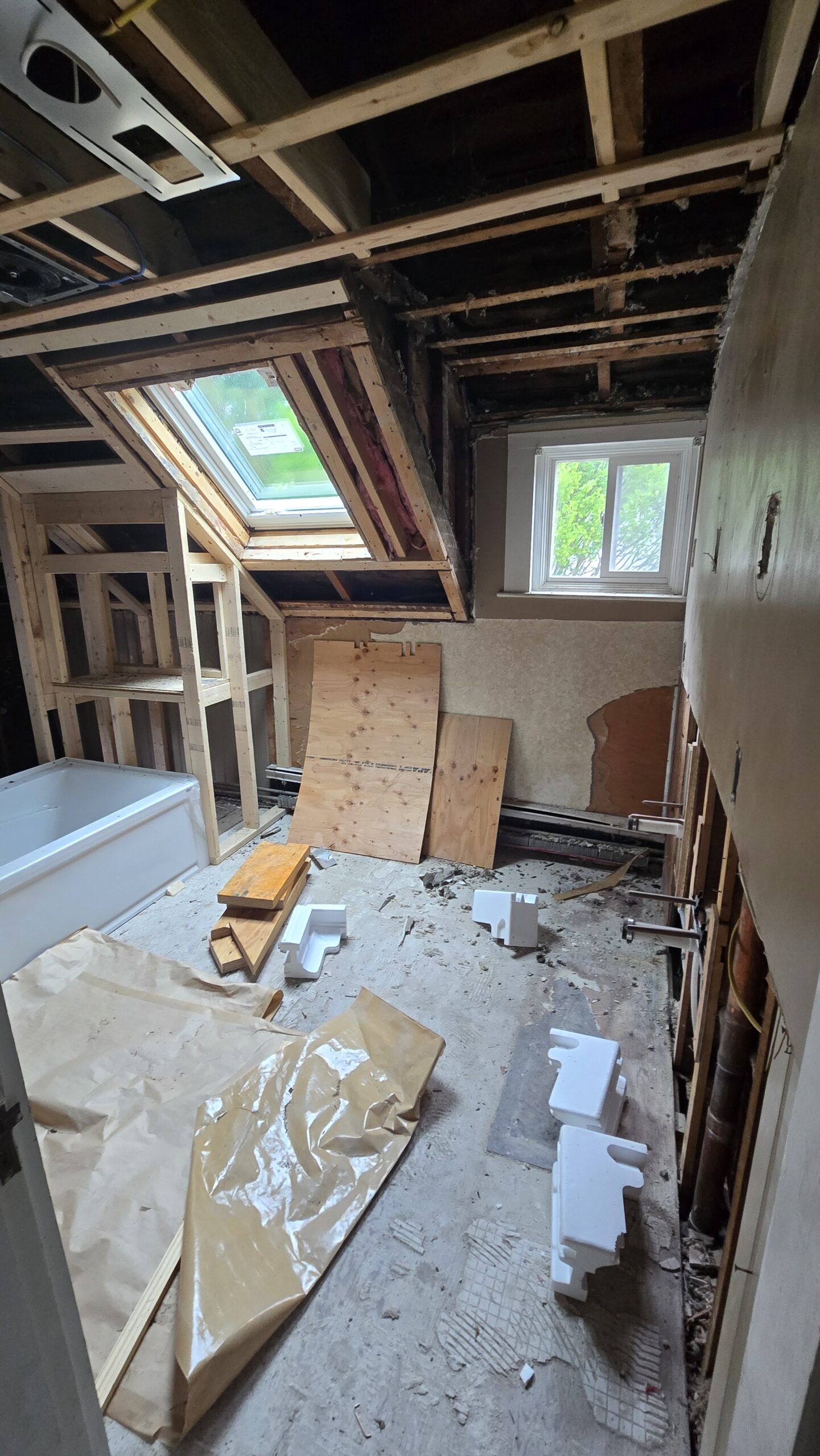 Exposed framing and partially demolished room when NERP took over in Wayland Massachusetts, photograph 8