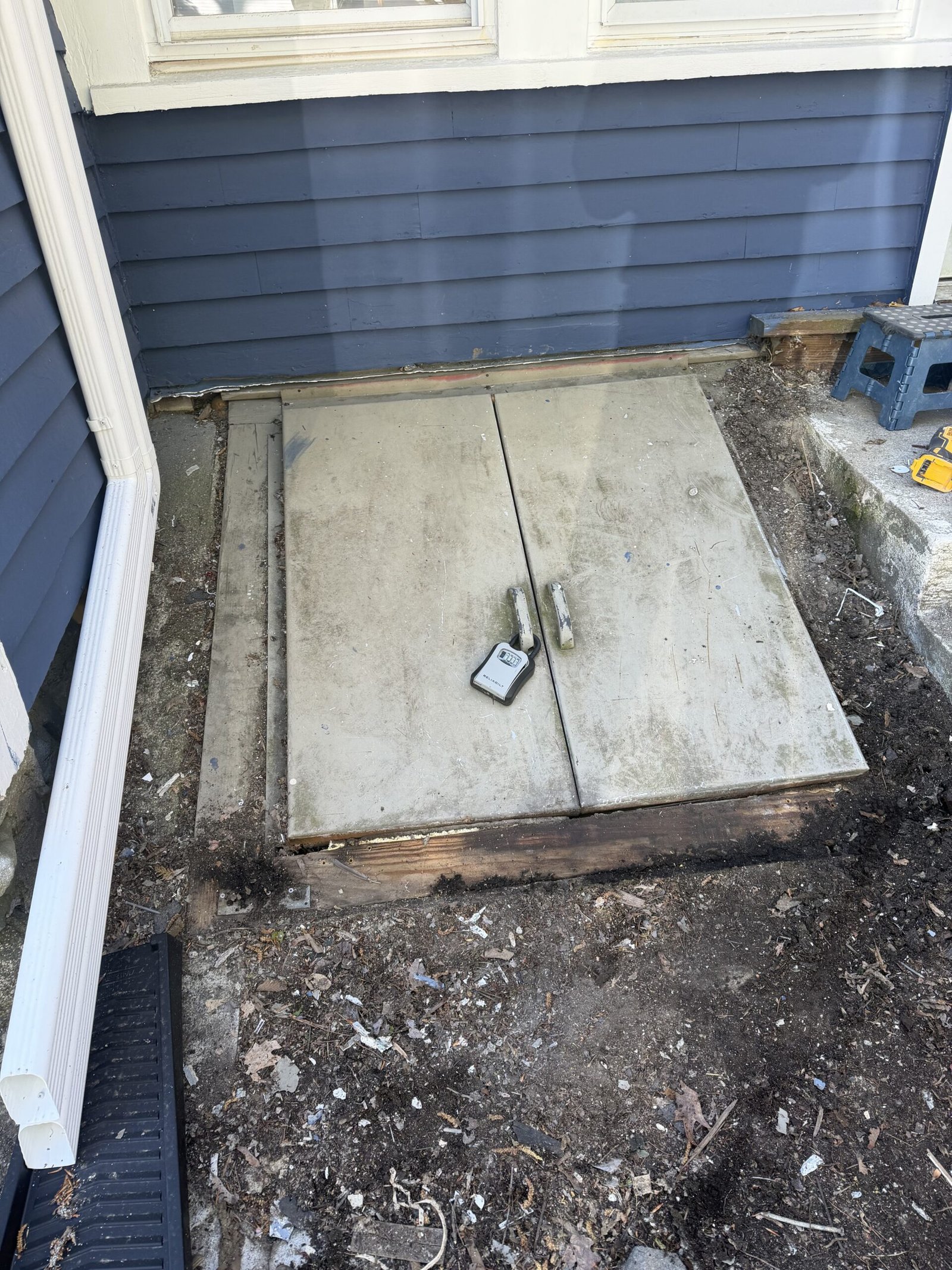 Exterior basement bulkhead access reconstruction in Wayland Massachusetts, photograph 2