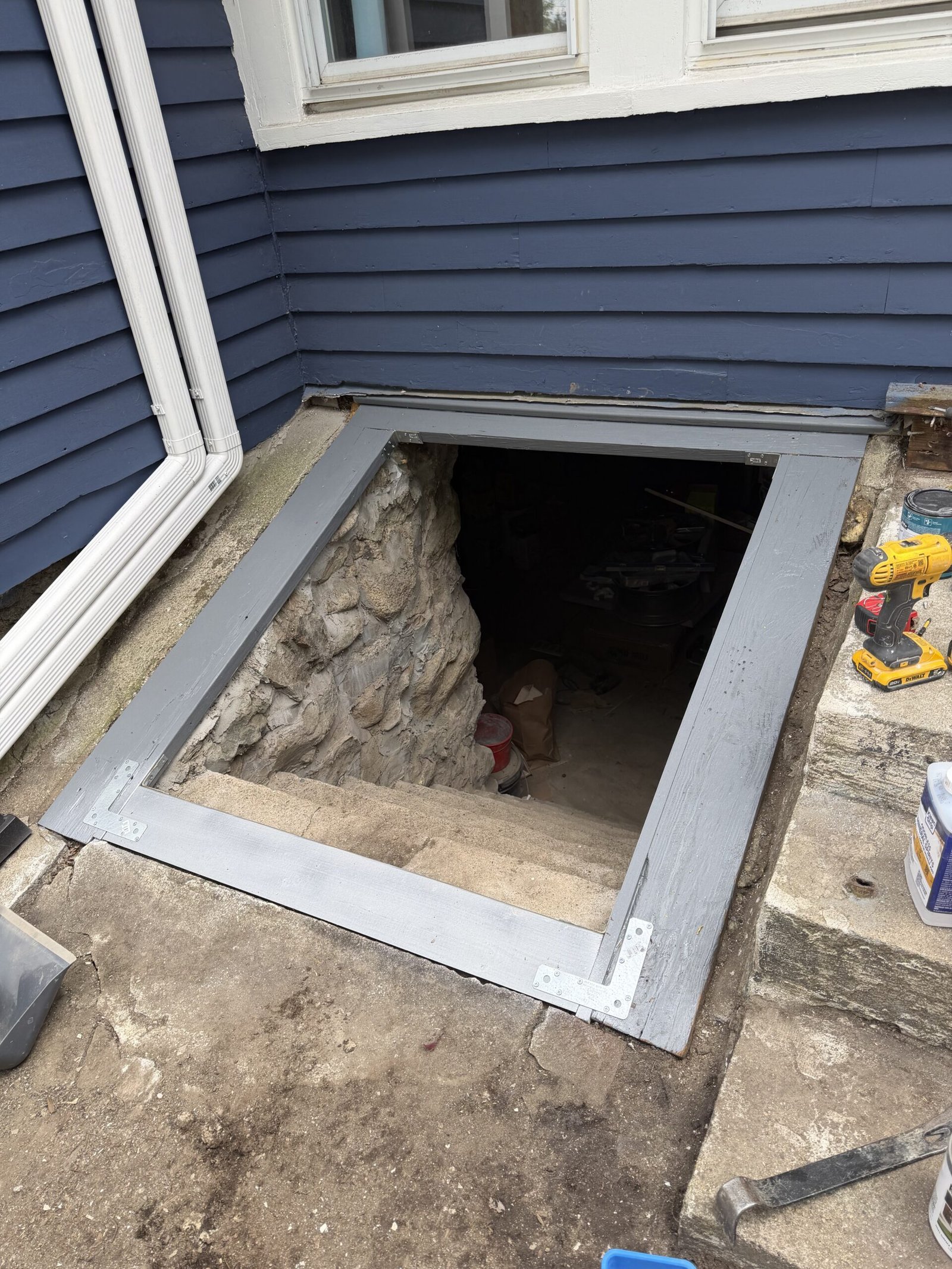 Exterior basement bulkhead access reconstruction in Wayland Massachusetts, photograph 4