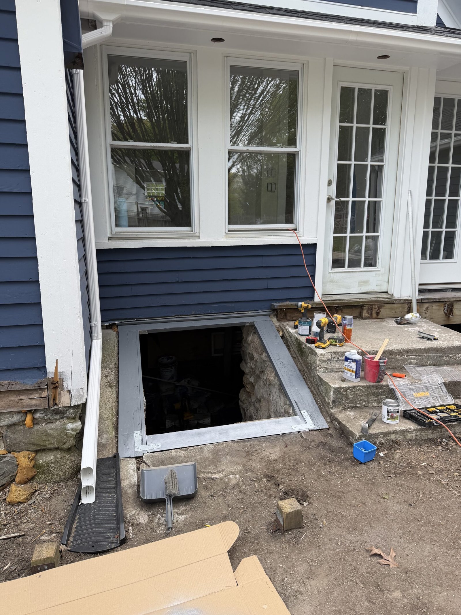 Exterior basement bulkhead access reconstruction in Wayland Massachusetts, photograph 5
