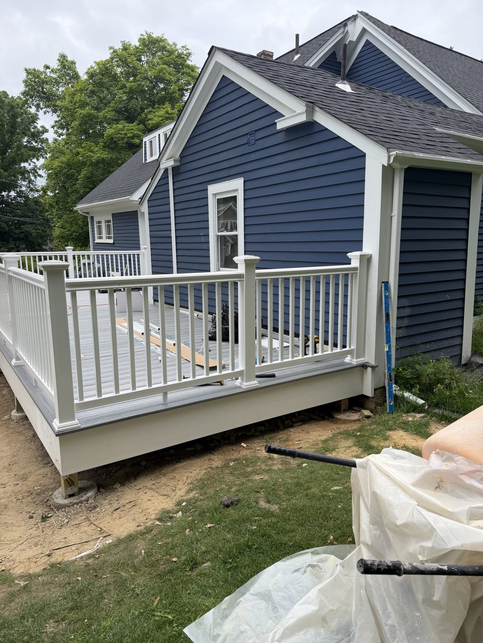 Completed custom deck construction in Wayland Massachusetts, photograph 3