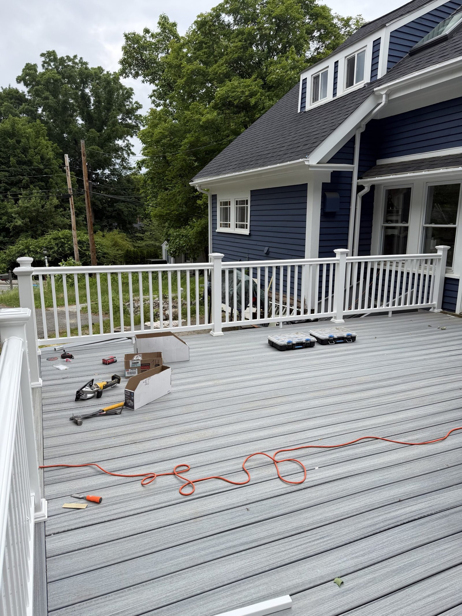 Wayland deck construction stage from site preparation through finished deck in Wayland Massachusetts, photograph 5