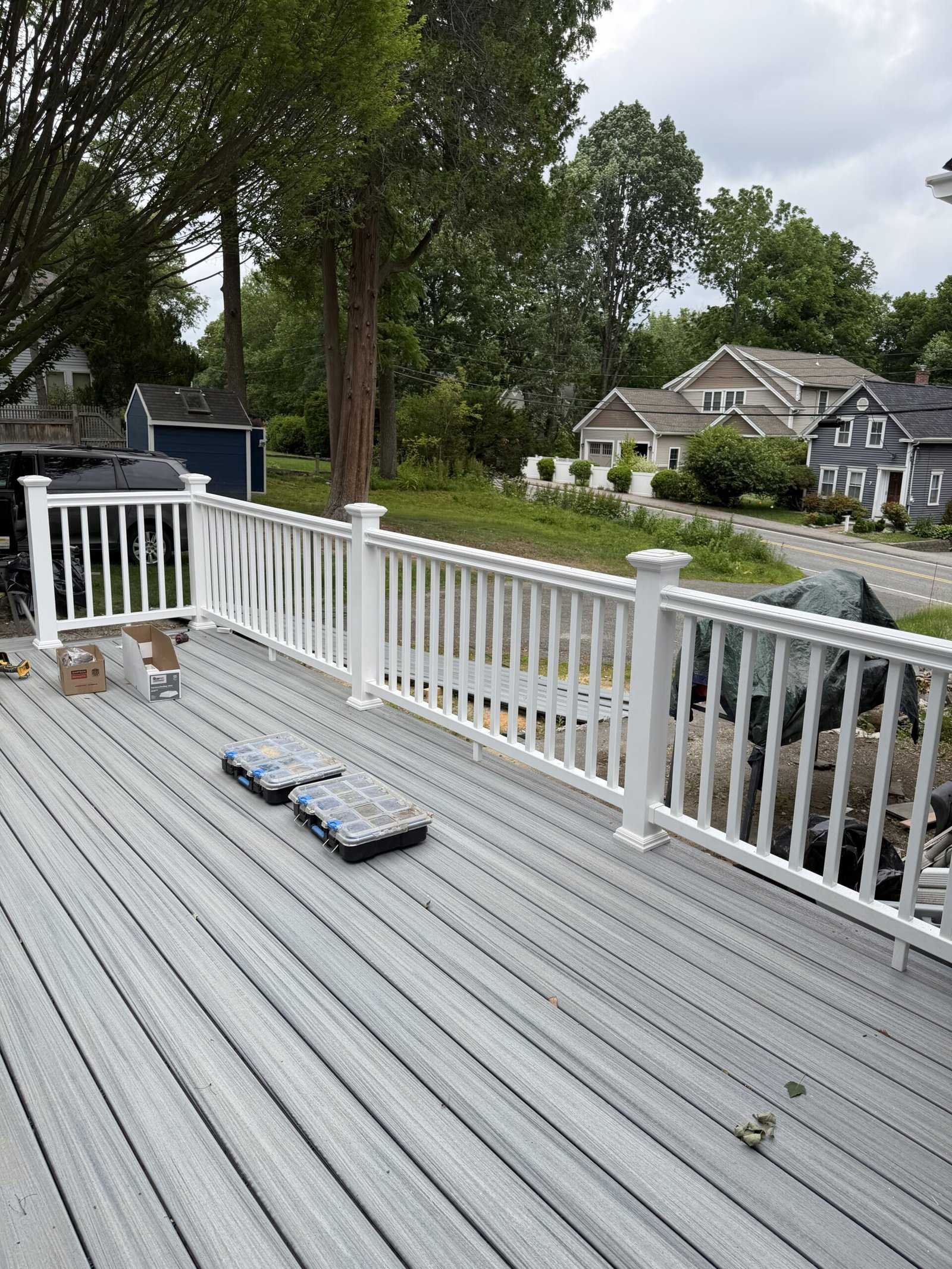 New decking installed during a Wayland Massachusetts deck construction project, photograph 2