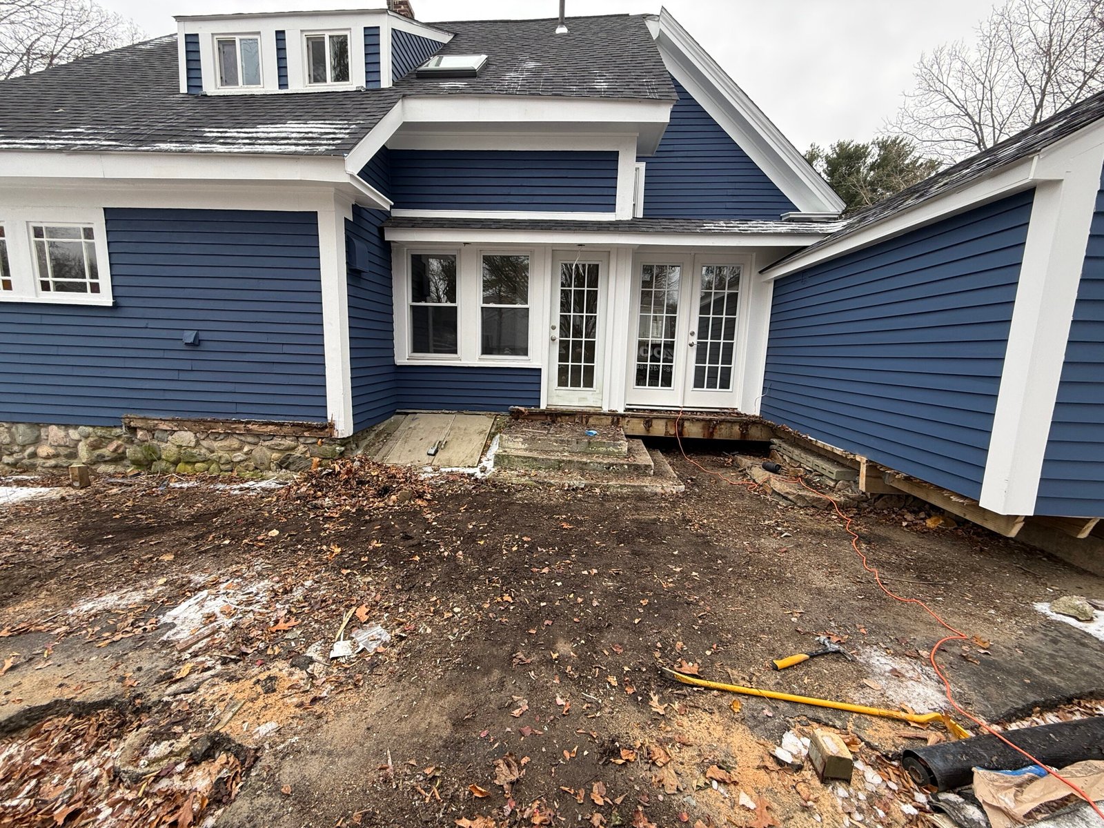 Wayland deck construction stage from site preparation through finished deck in Wayland Massachusetts, photograph 1