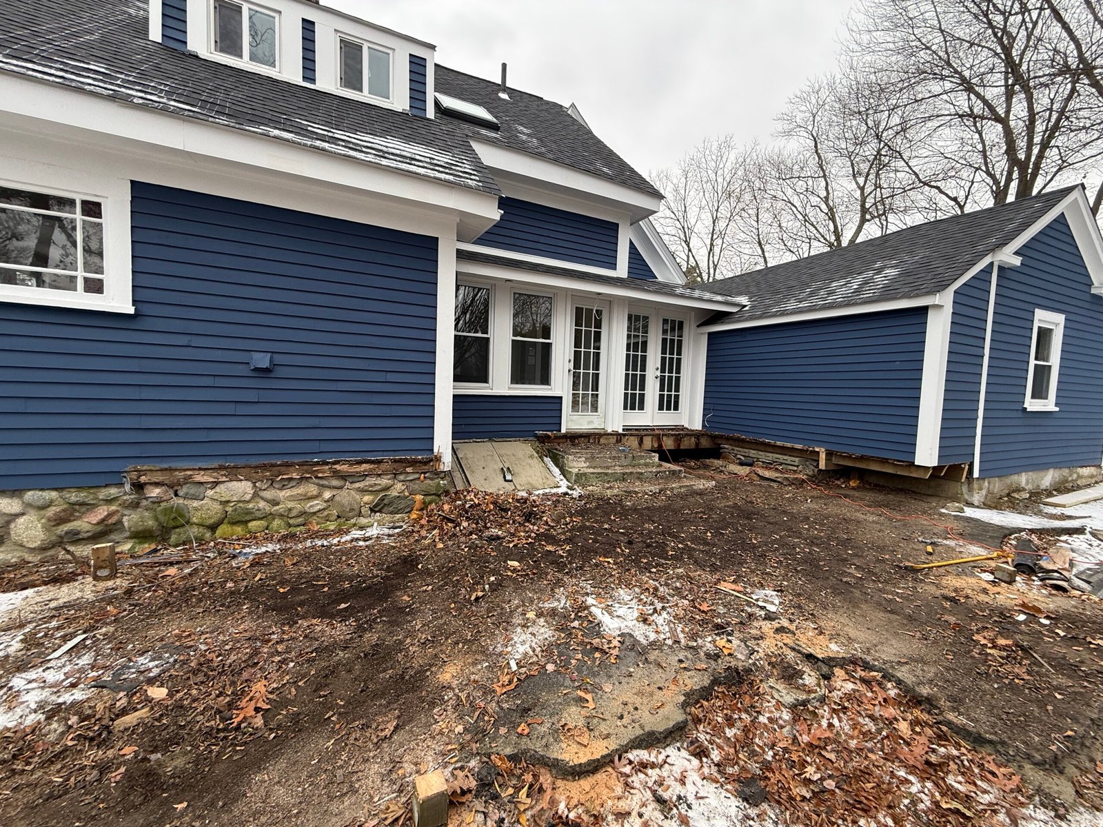 Cleared site after old deck removal in Wayland Massachusetts, photograph 2