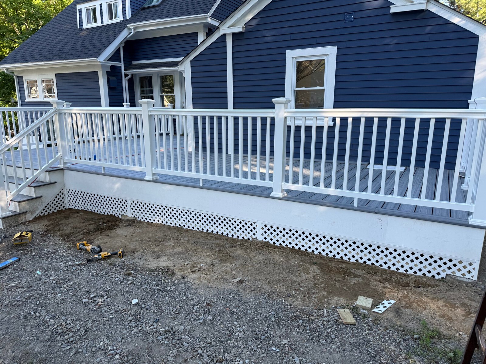 Completed custom deck construction in Wayland Massachusetts, photograph 5