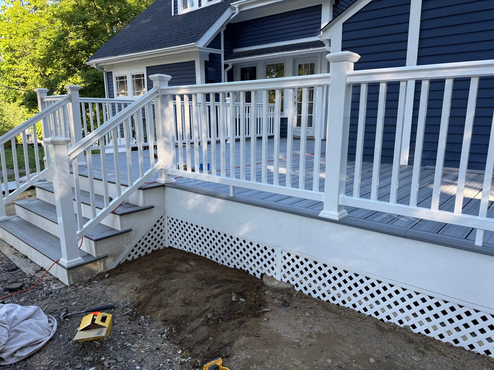 Completed custom deck construction in Wayland Massachusetts, photograph 7