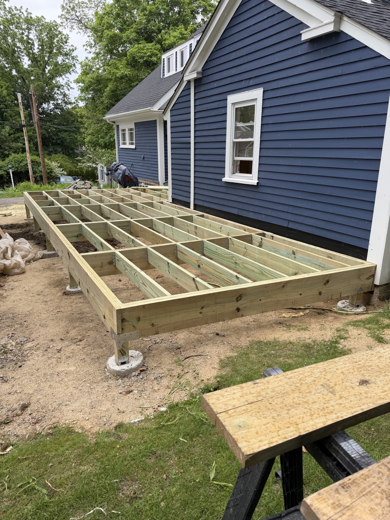 Wayland deck construction stage from site preparation through finished deck in Wayland Massachusetts, photograph 4