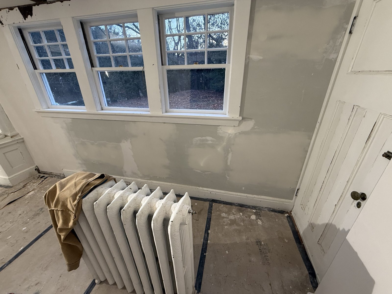 Open ceiling, wall repair, or drywall work during whole-house renovation in Wayland Massachusetts, photograph 4