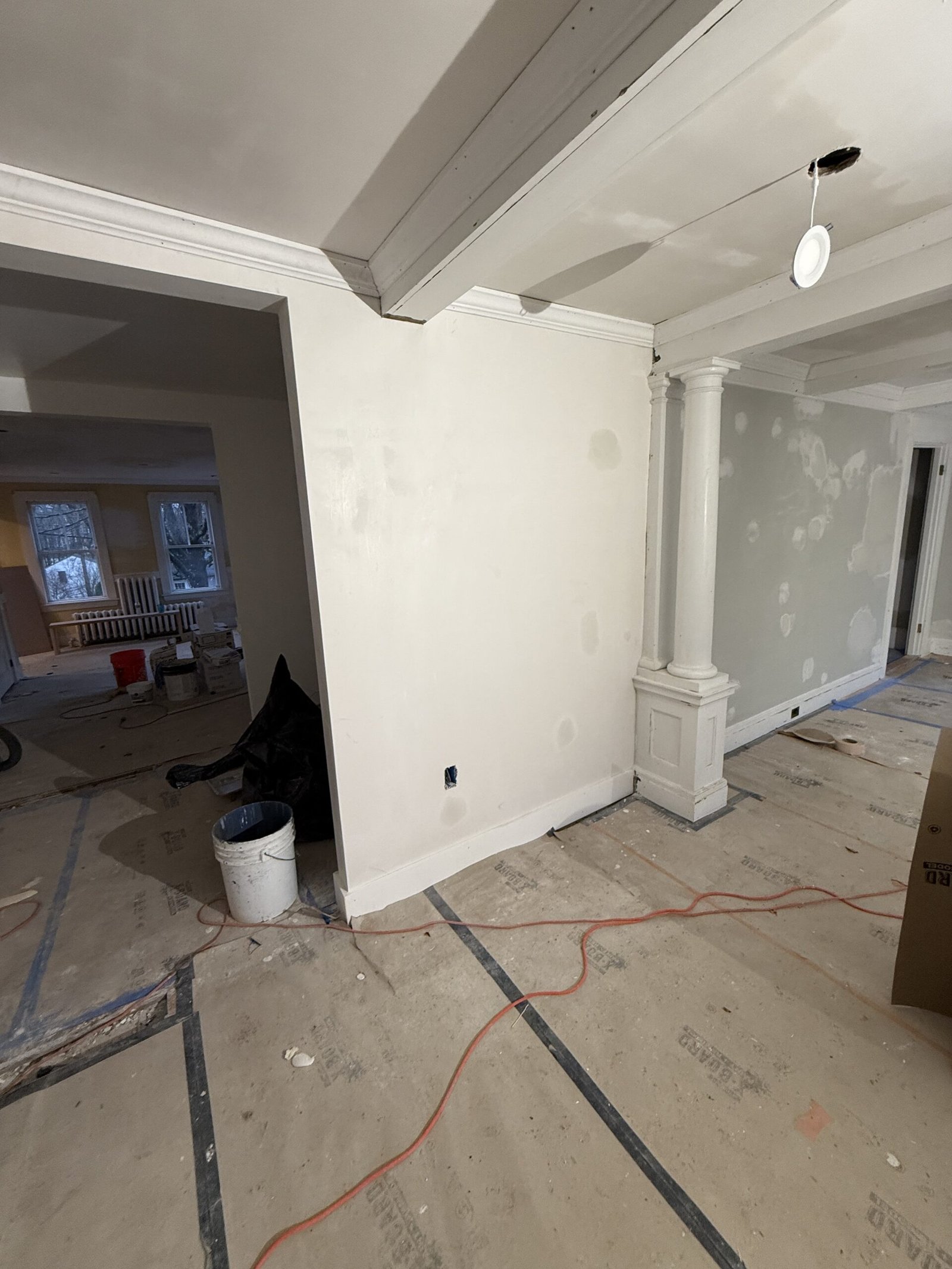 Open ceiling, wall repair, or drywall work during whole-house renovation in Wayland Massachusetts, photograph 5