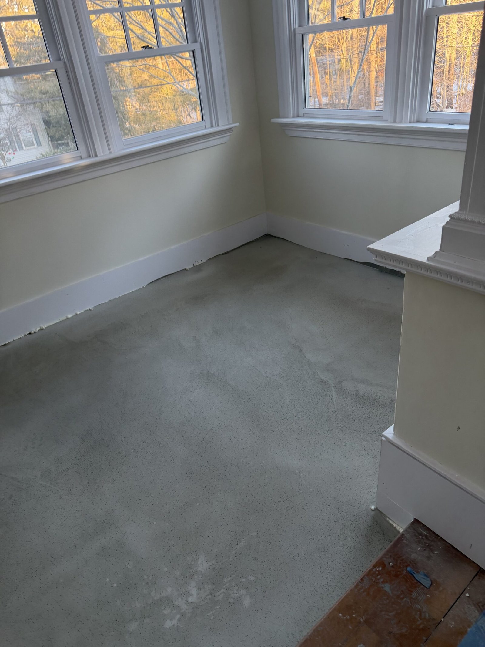 Self-leveling compound and final floor preparation during whole-house renovation in Wayland Massachusetts, photograph 9