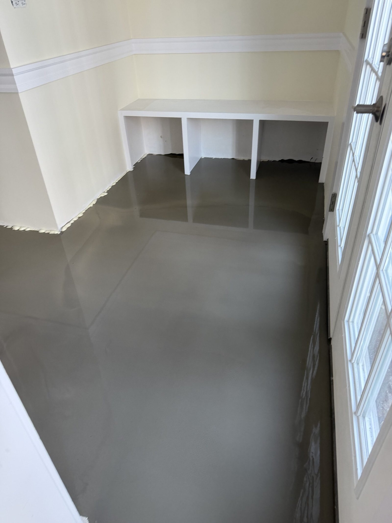 Self-leveling compound and final floor preparation during whole-house renovation in Wayland Massachusetts, photograph 11