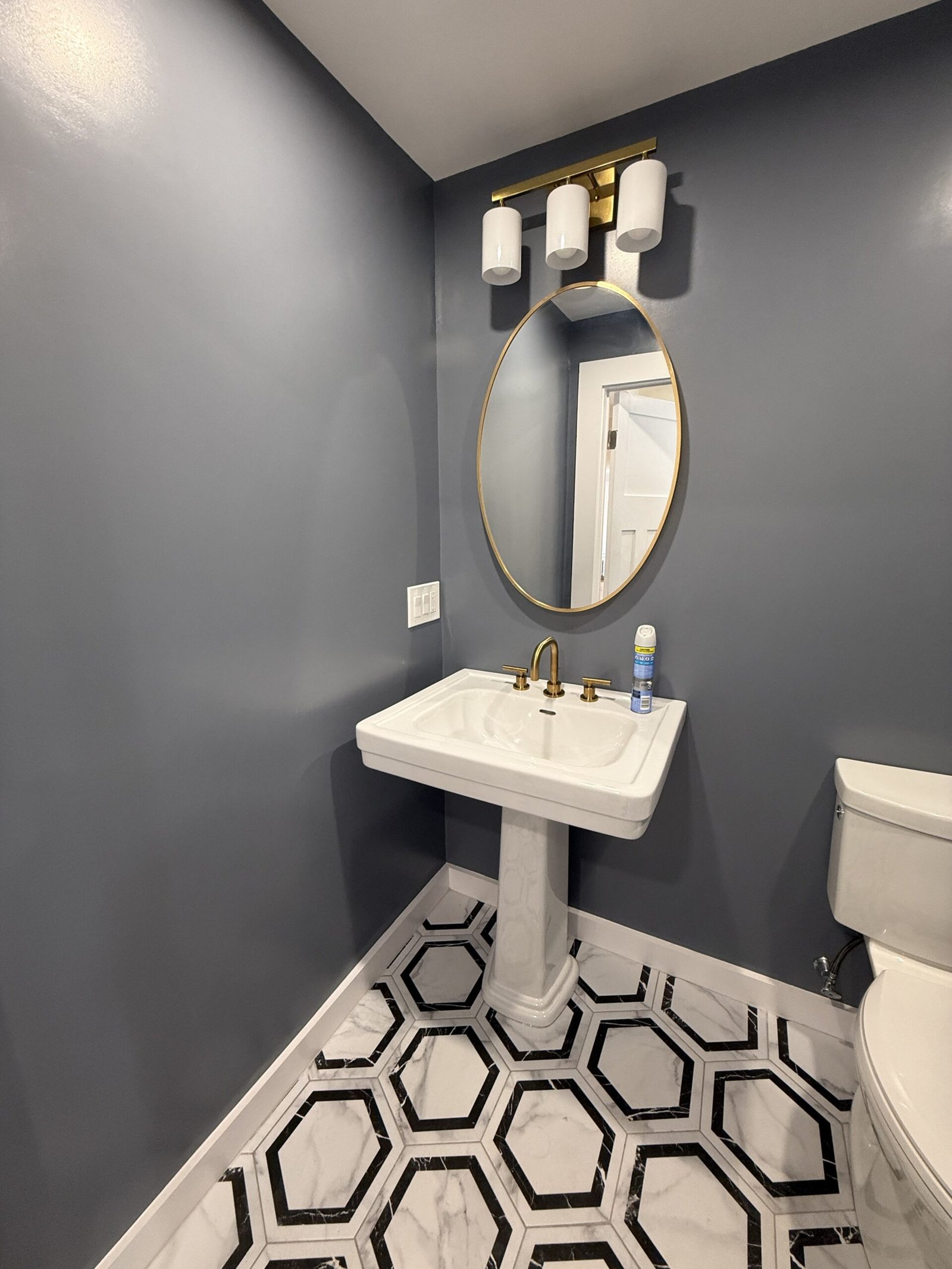 Contractor-taken completed bathroom after whole-house renovation in Wayland Massachusetts, photograph 3