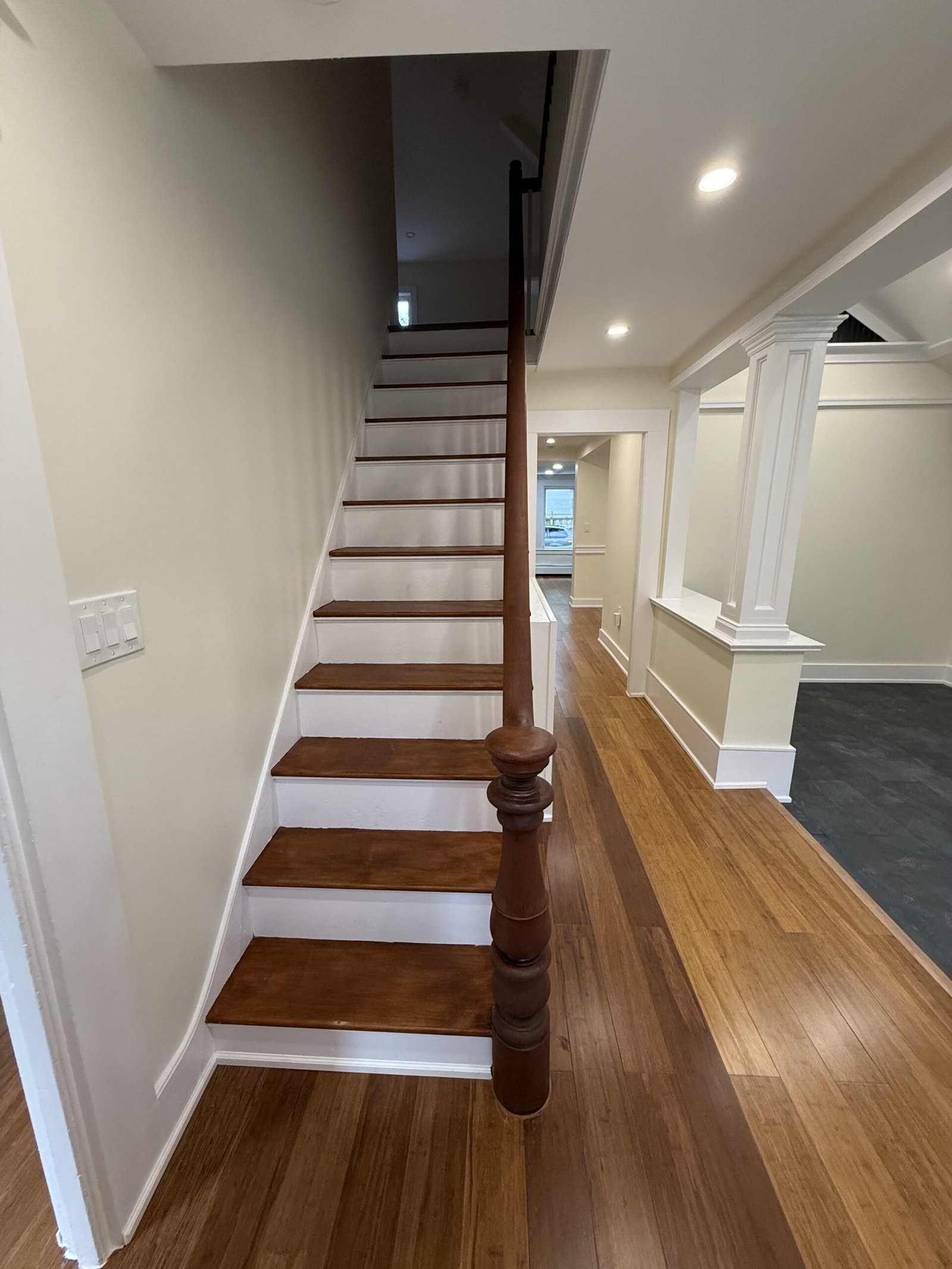 Completed hallway or refinished stair area after whole-house renovation in Wayland Massachusetts, photograph 6