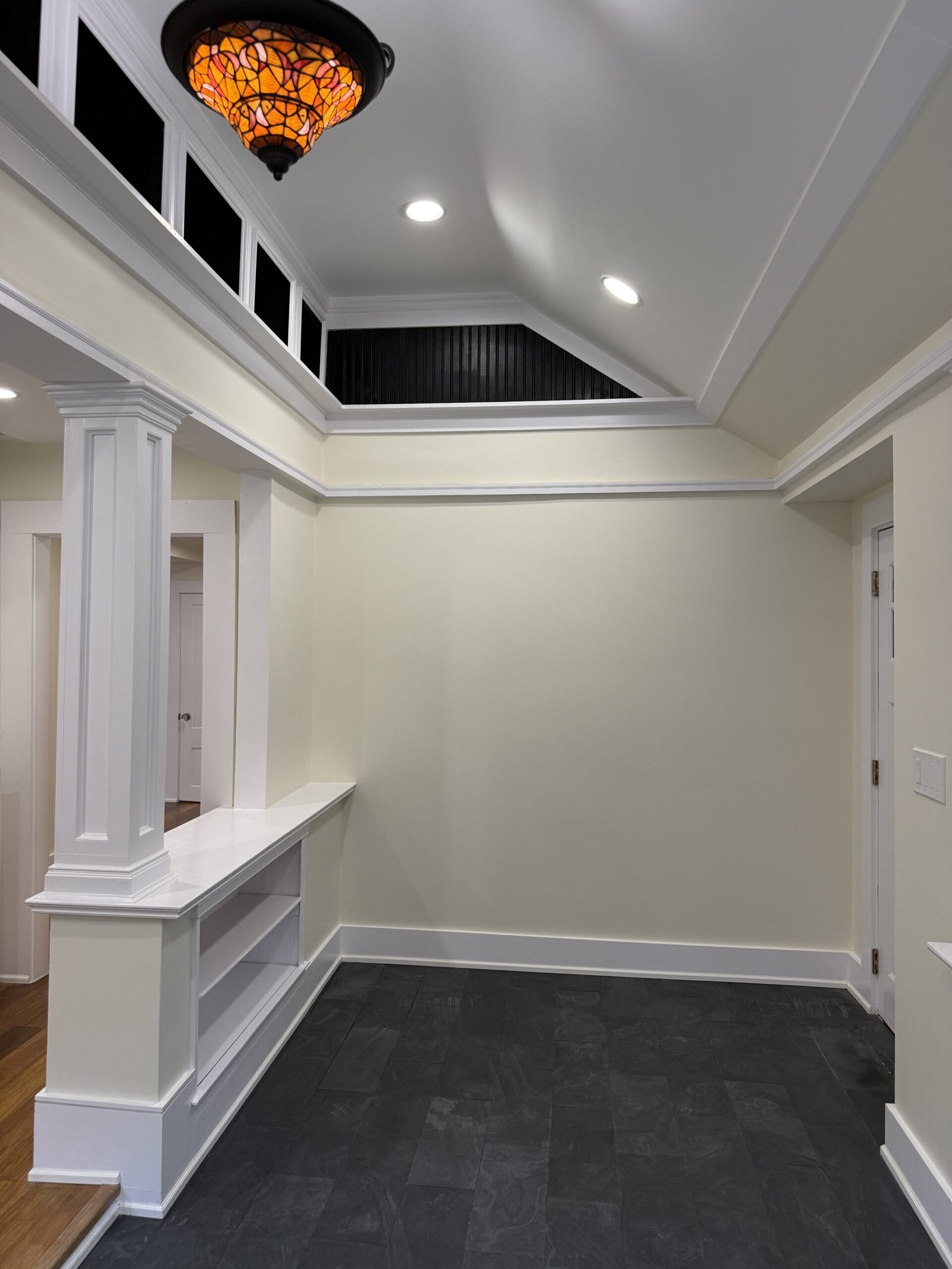 Completed entry or mudroom after whole-house renovation in Wayland Massachusetts, photograph 1