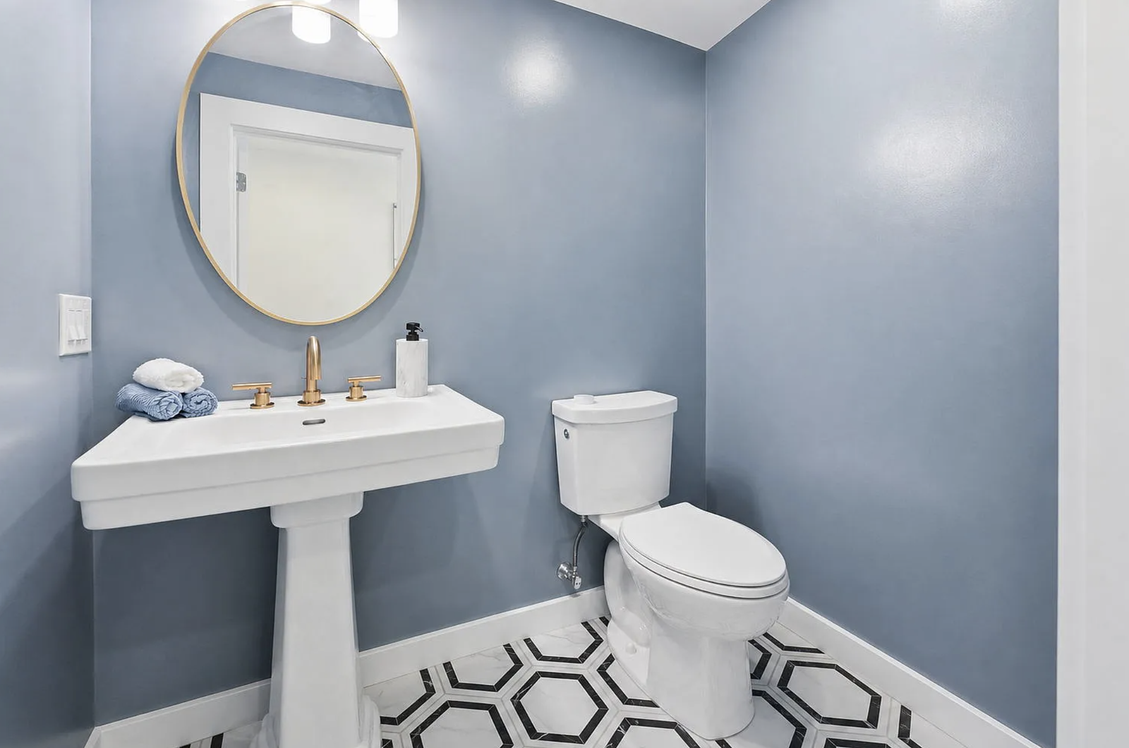 Professionally staged finished bathroom after whole-house renovation in Wayland Massachusetts — view 1
