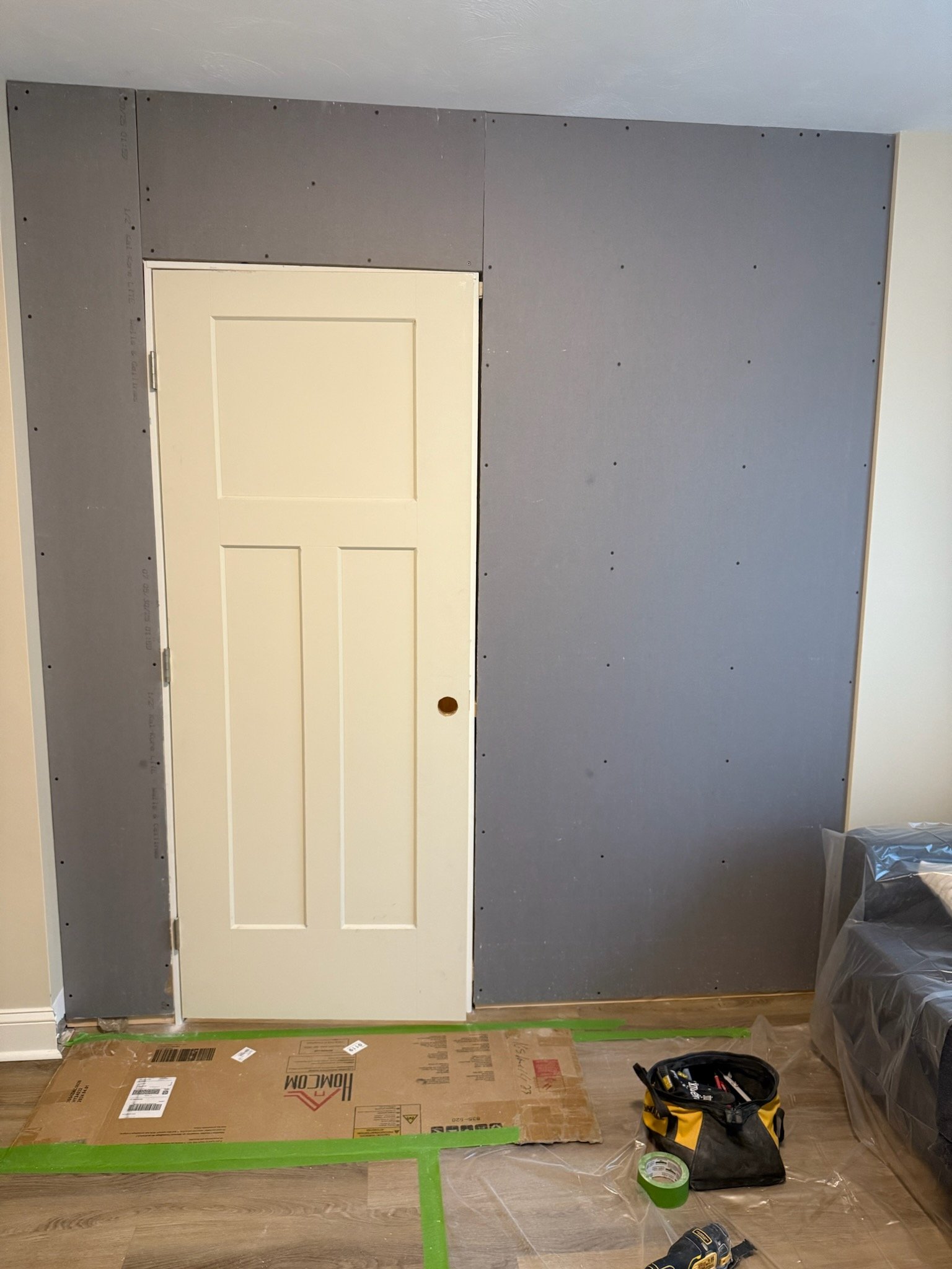 New interior door and completed wall preparation in Wilmington Massachusetts