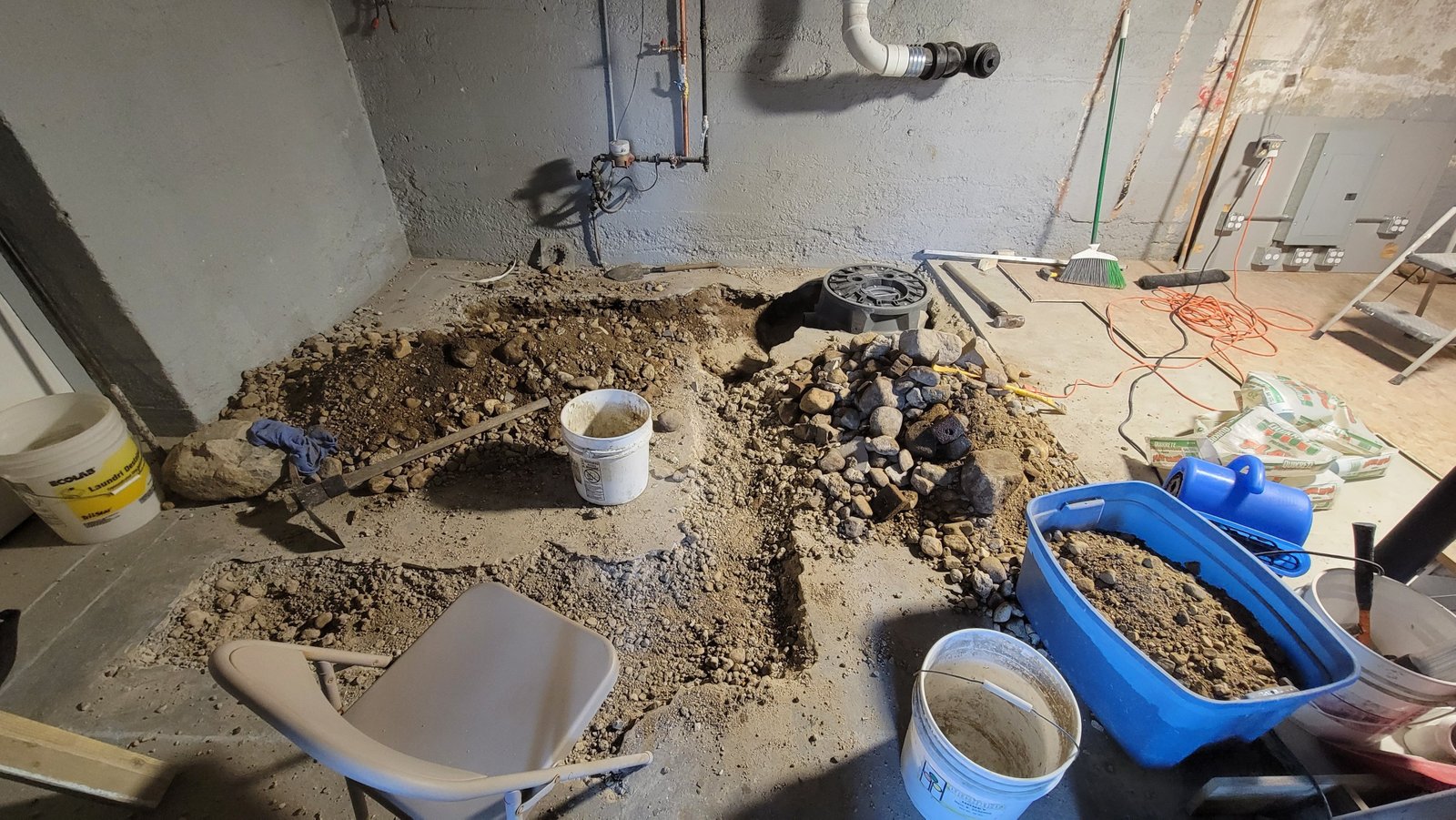 Rough plumbing and floor preparation during a full bathroom renovation in Marblehead Massachusetts