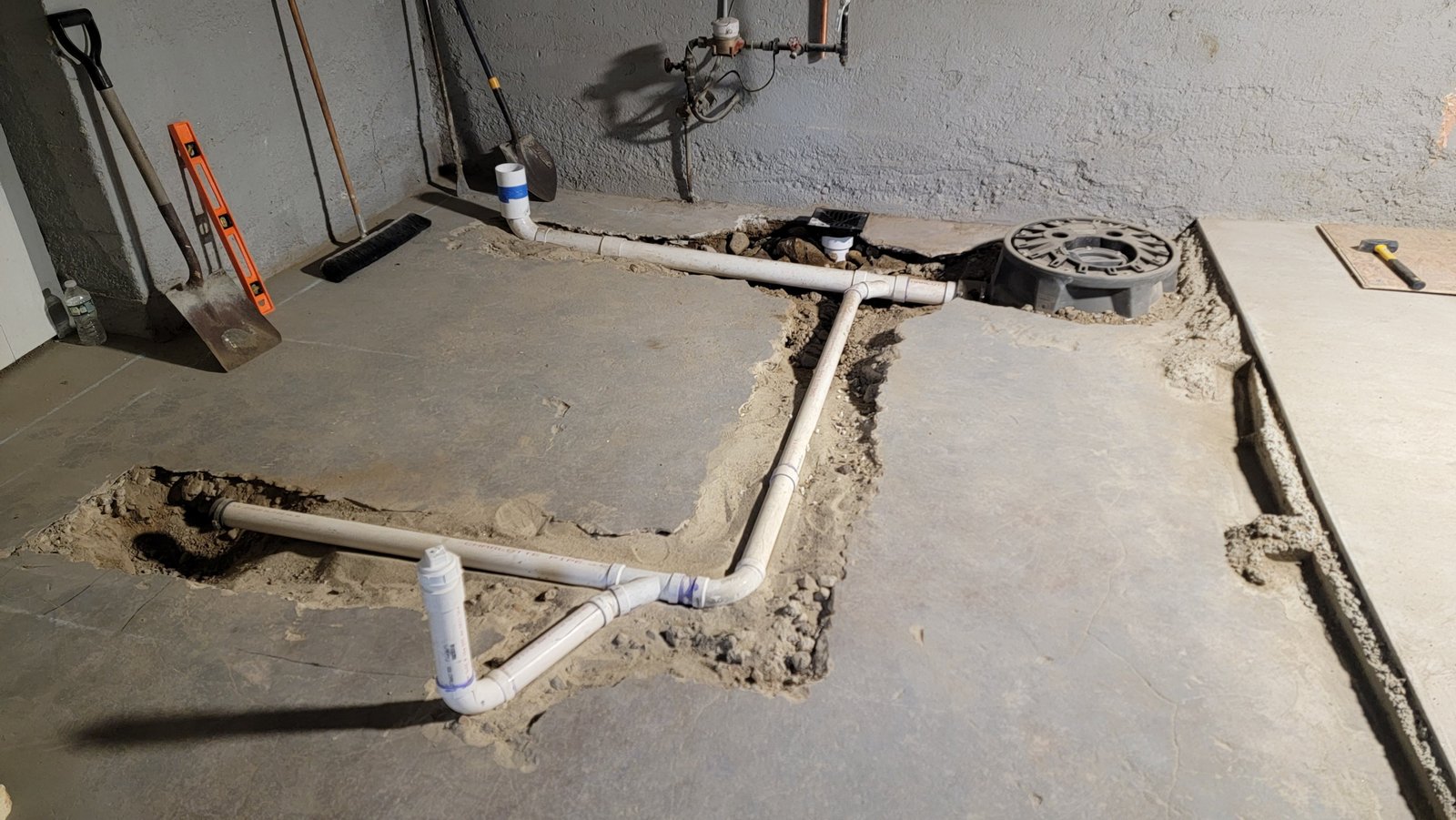 New bathroom drain and plumbing layout during renovation in Marblehead Massachusetts