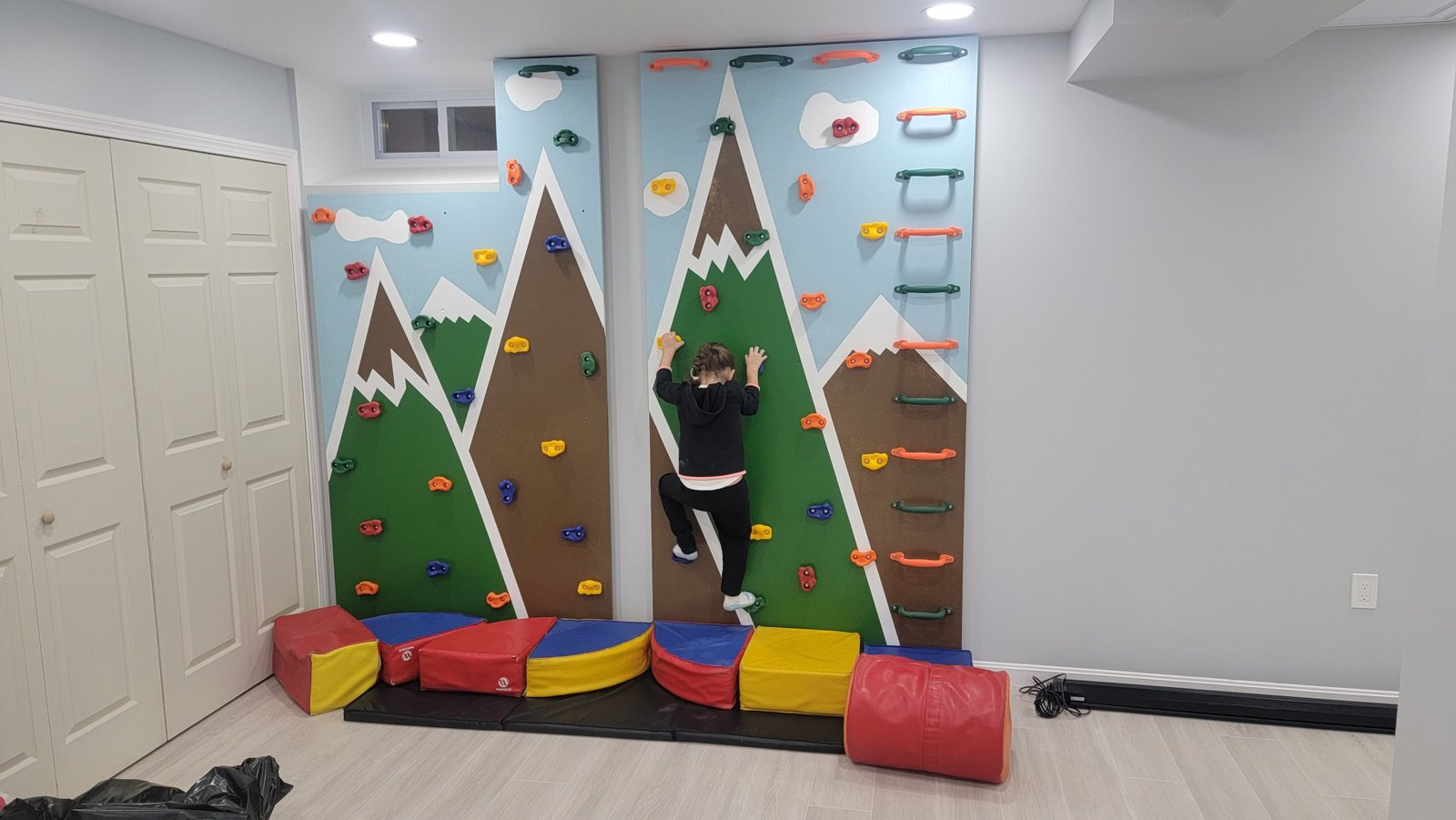 completed custom climbing wall